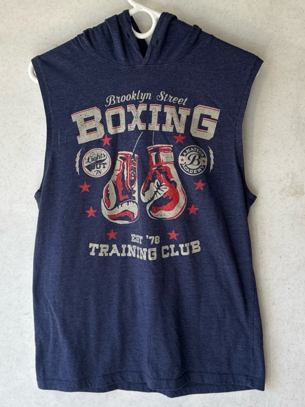 Men’s Fifth Sun Brooklyn Street Boxing Hooded Tank Top Blue Sz M